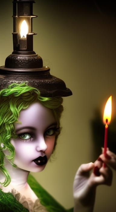 Detailed Candle Lantern in Garden, Splash Art Style