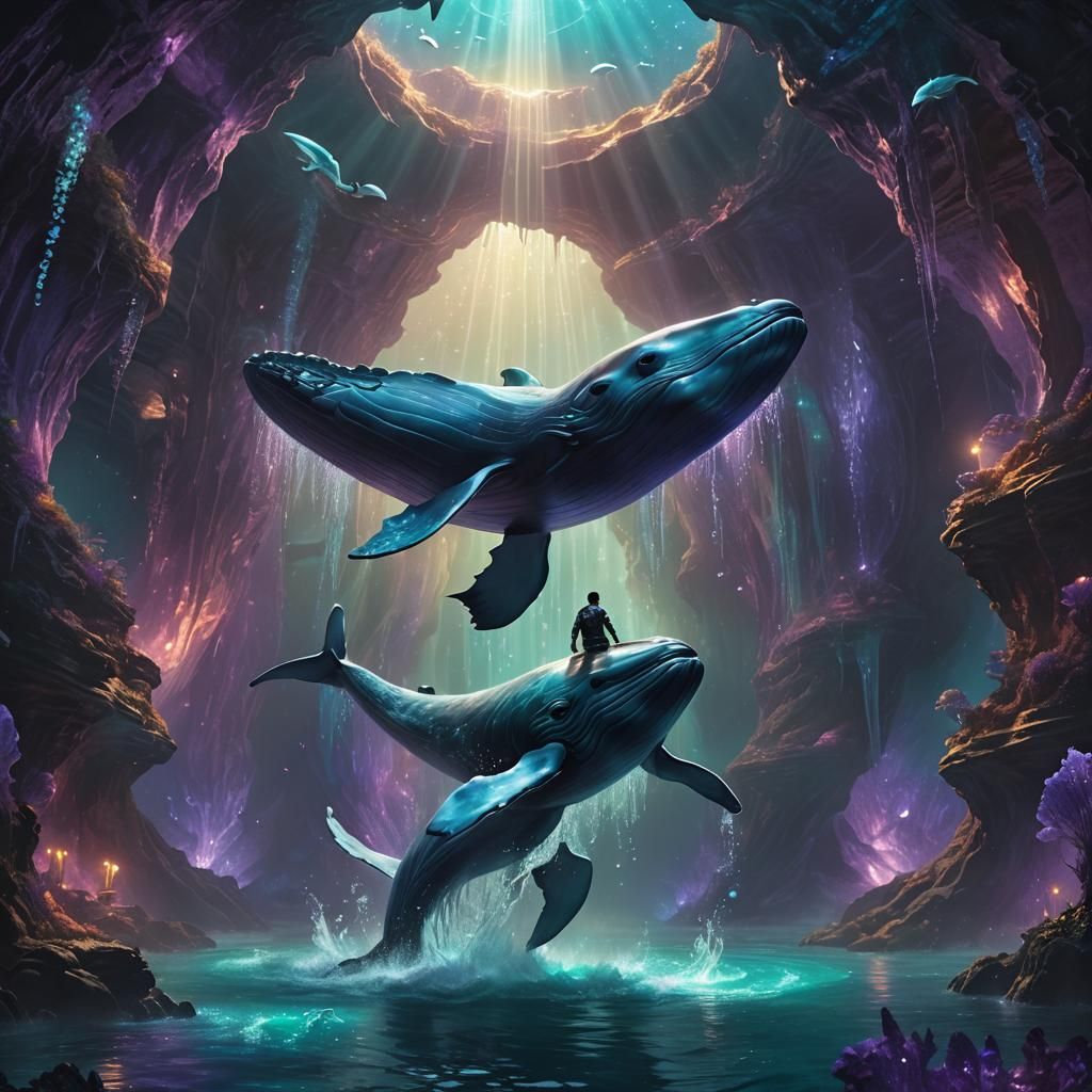 Drake Mewing on Whale in Underwater Cavern