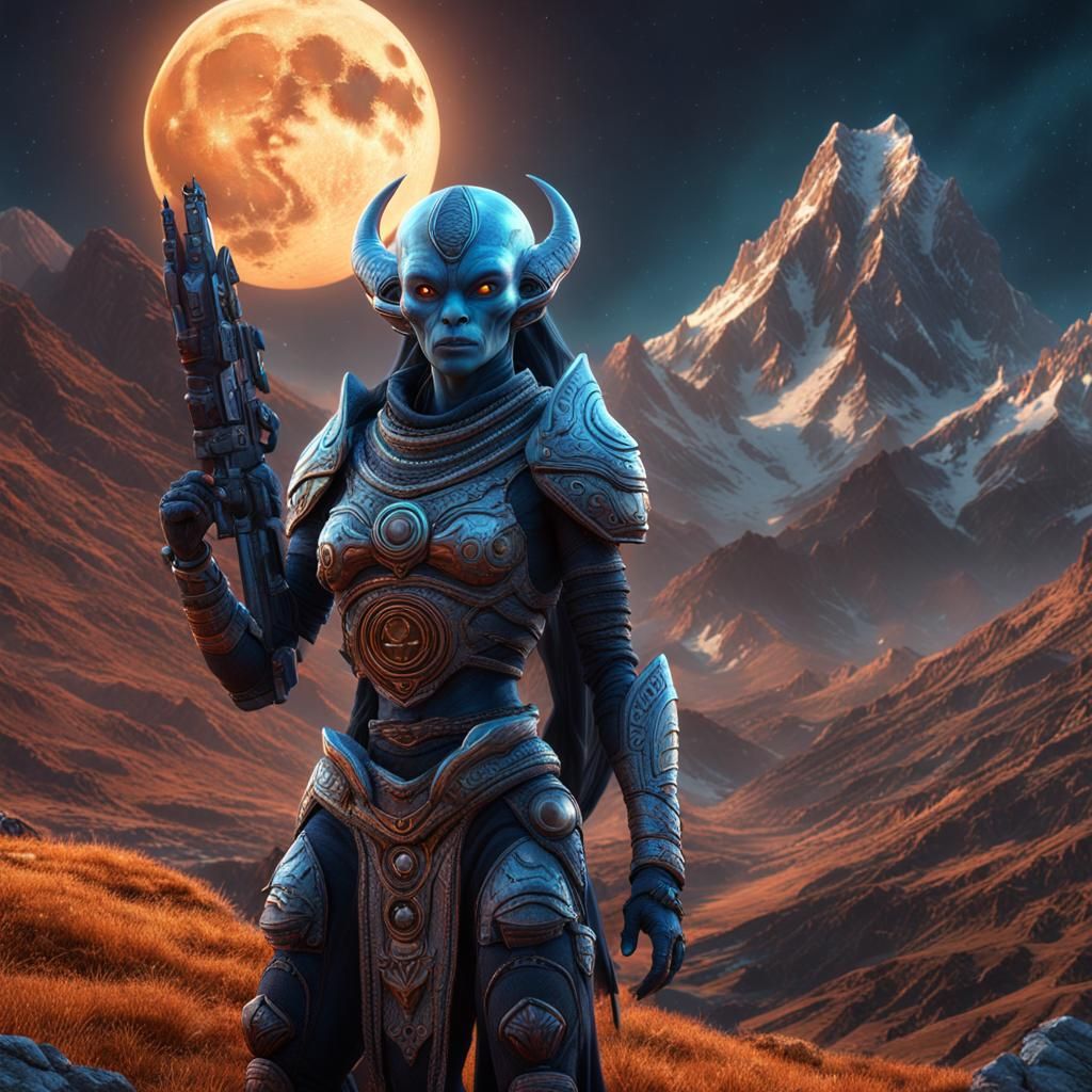 Alien Warrior in Himalayas: Detailed Matte Painting