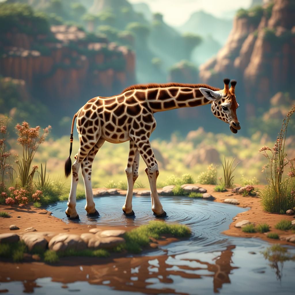 Cute Baby Giraffe: Detailed Matte Painting