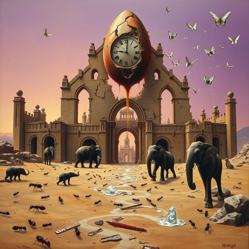 Surreal Desert Cathedral Ruins with Serpentine Gargoyles