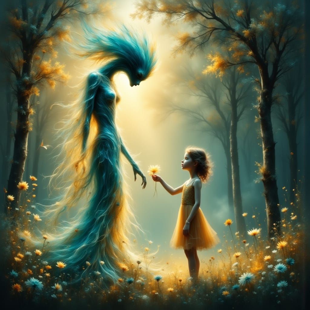 Alien Meets Child in Forest Clearing