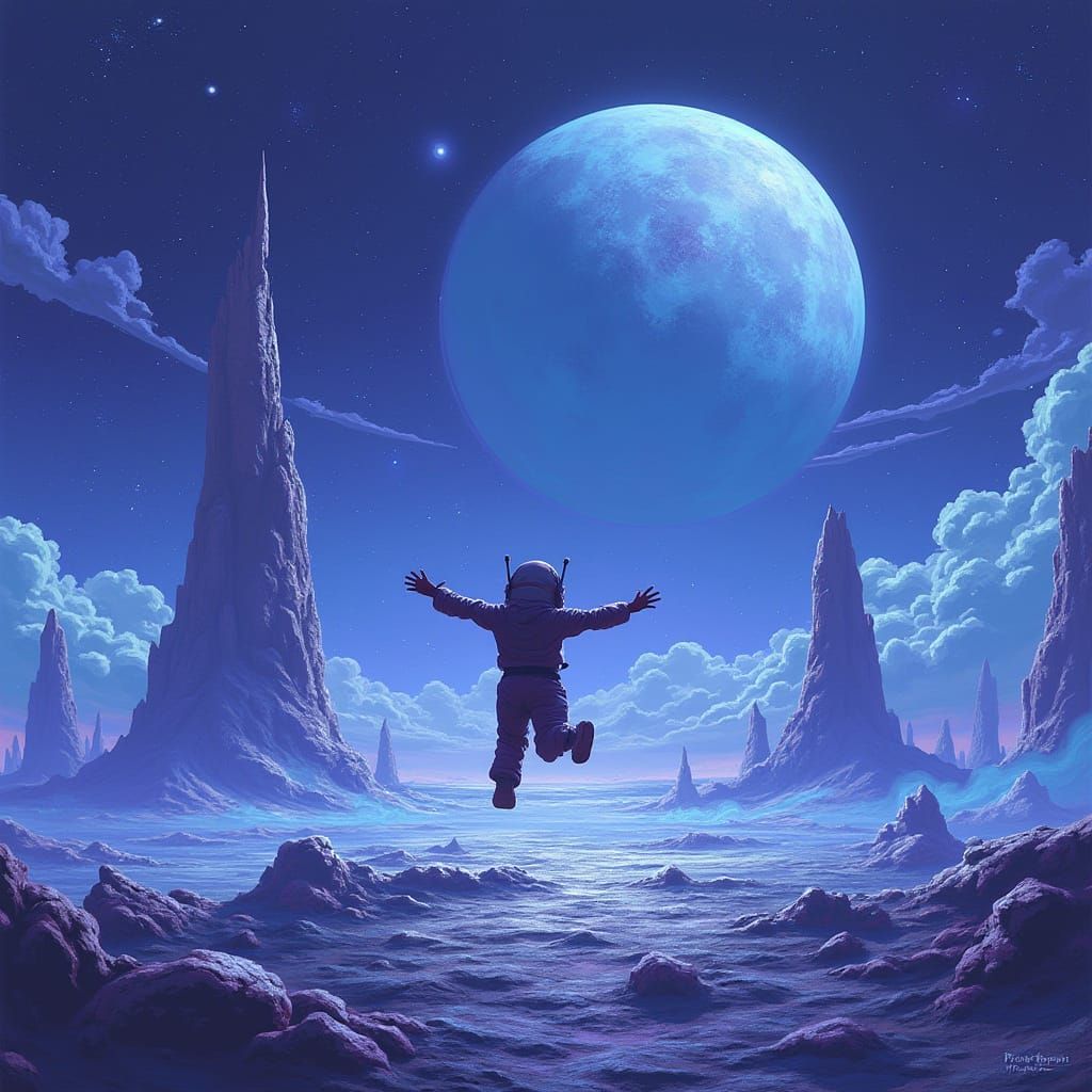 Retro Game Character on Alien Landscape