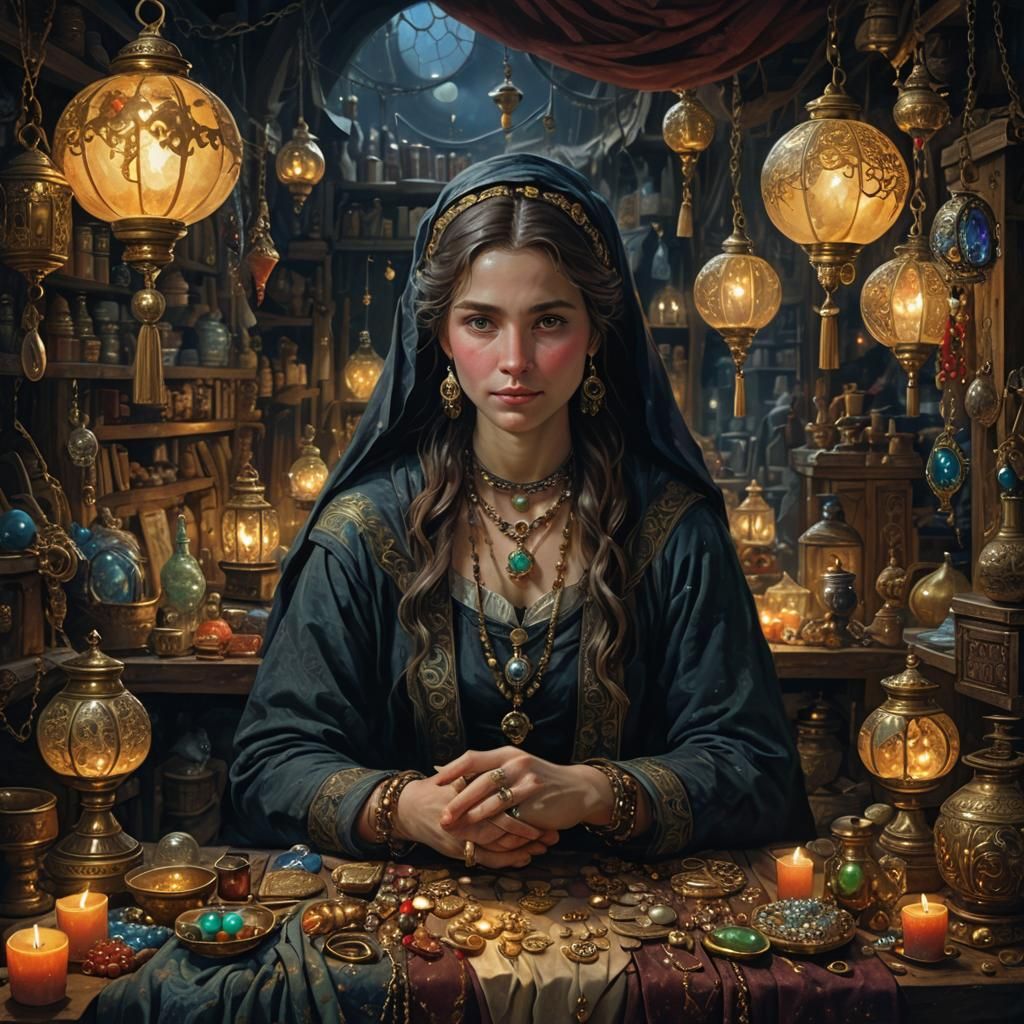 Mystical Market Scene with Magical Trinkets