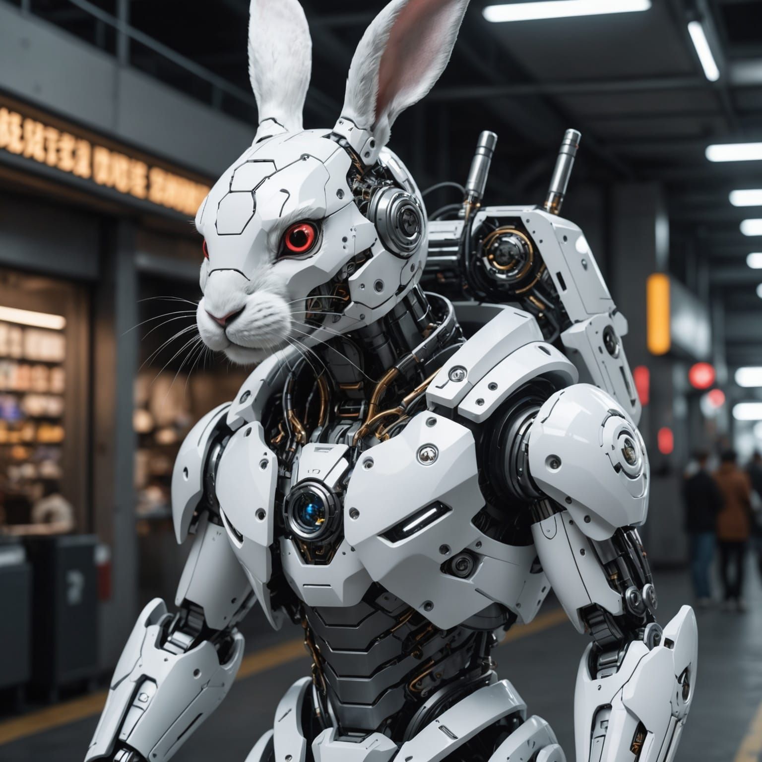 Hyper Detailed White Rabbit Cyborg