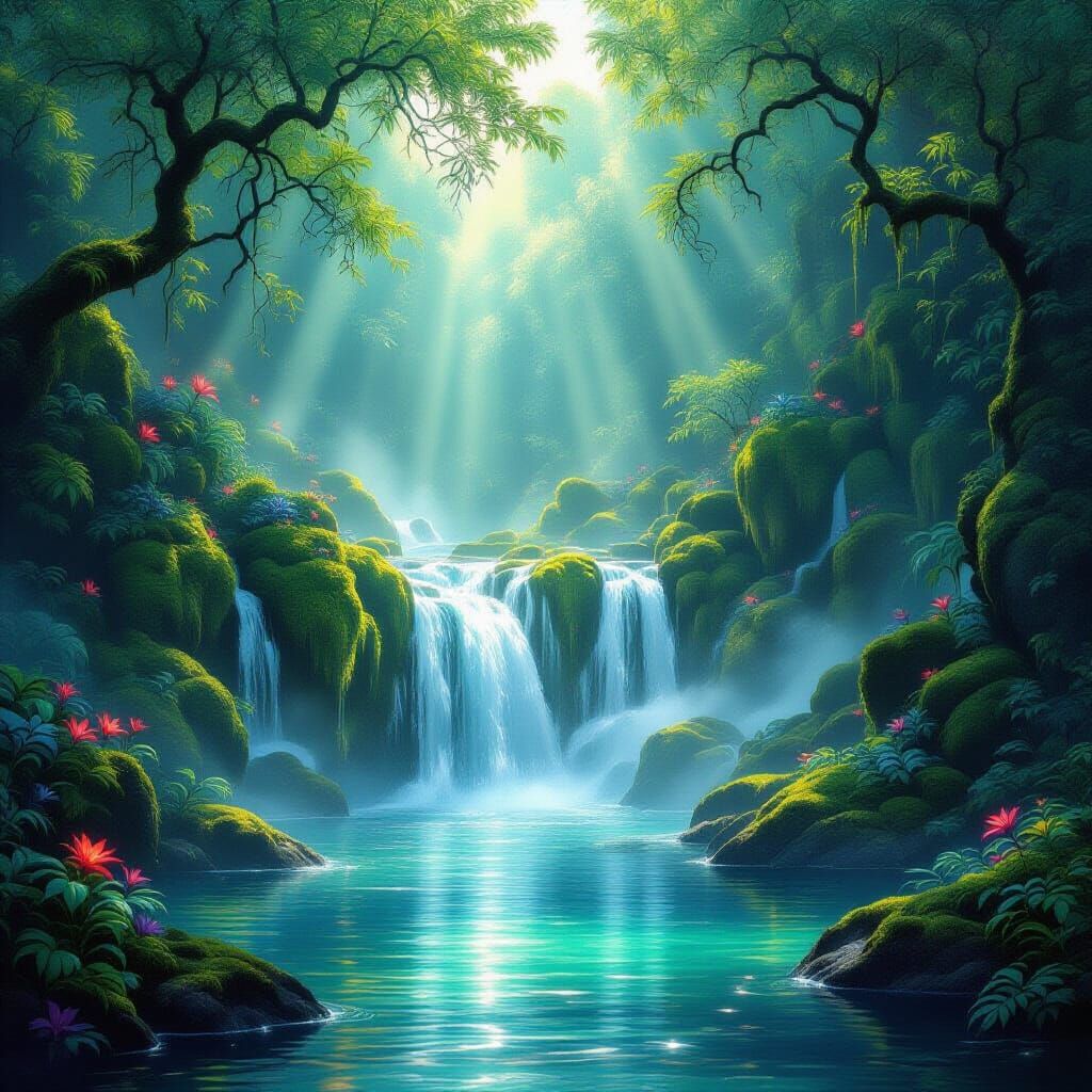 Mystical Waterfall in Fantasy Concept Art Style