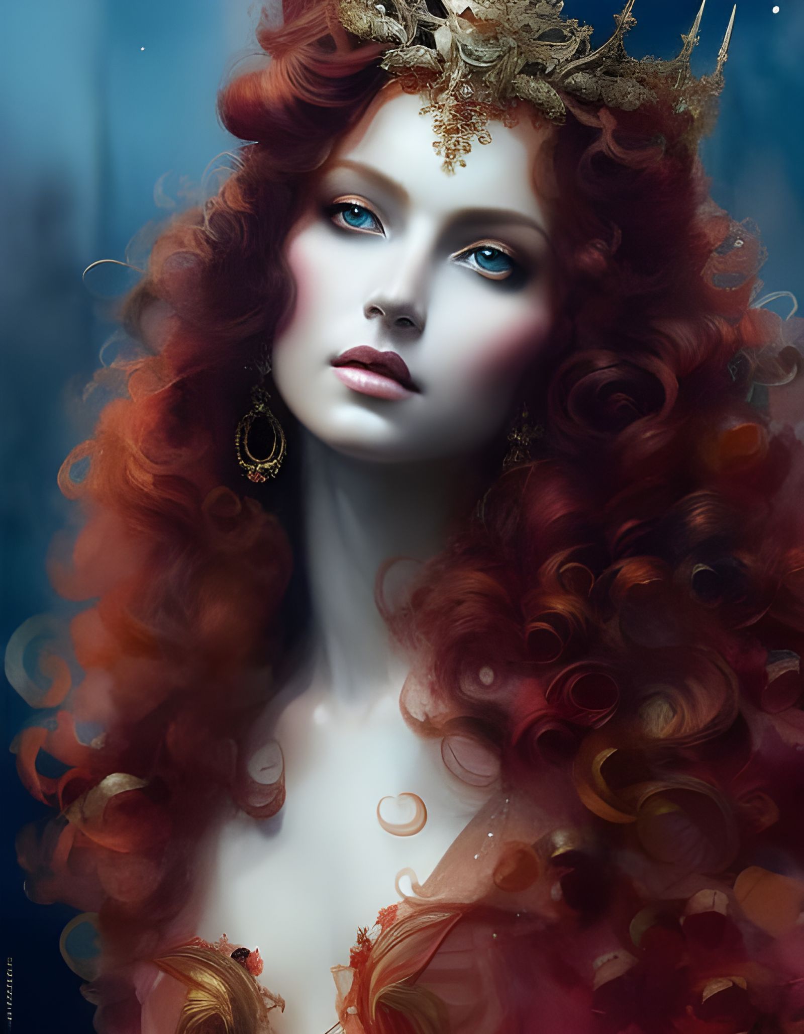 Red-Headed Goddess Portrait in Watercolor Fantasycore Style