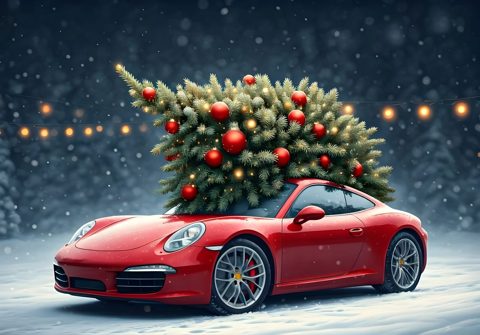 Christmas Tree on Car: Holiday Travel Image