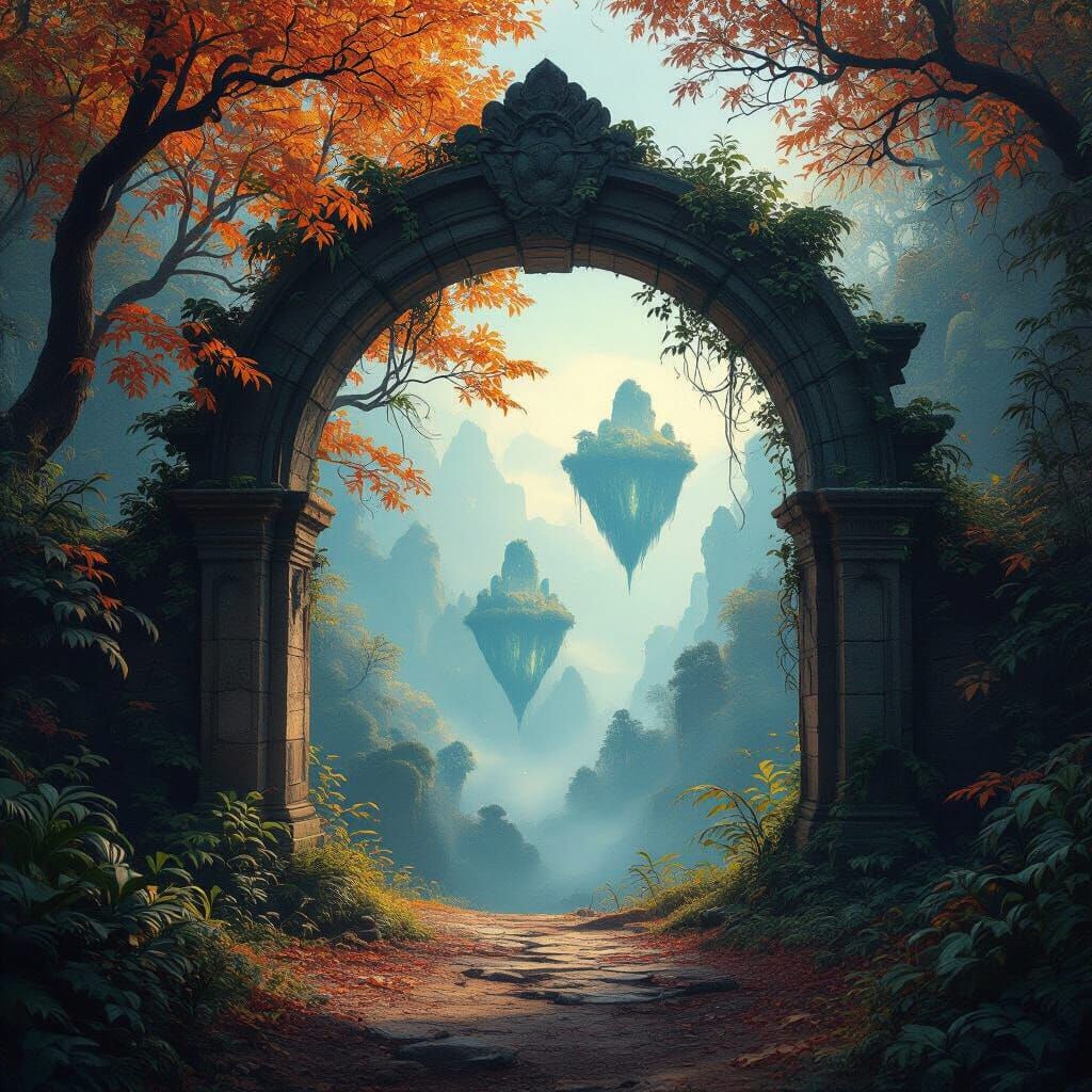 Fantasy Archway in Misty Forest | Autumn to Bioluminescent J...