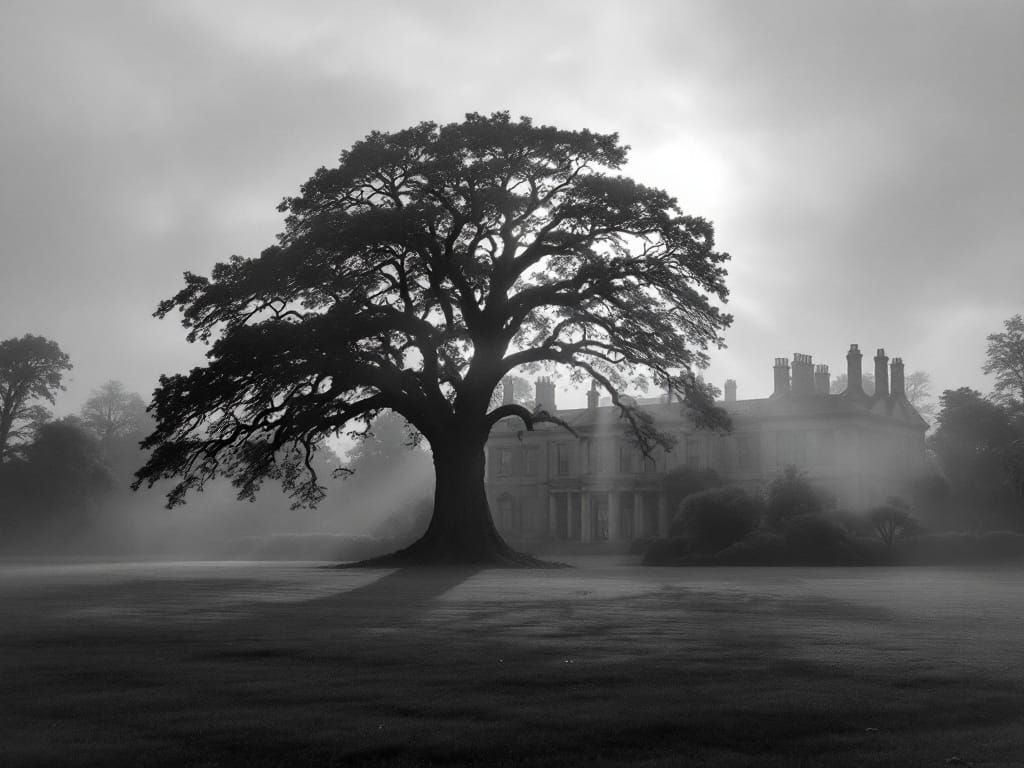 Majestic Black and White Estate at Dawn