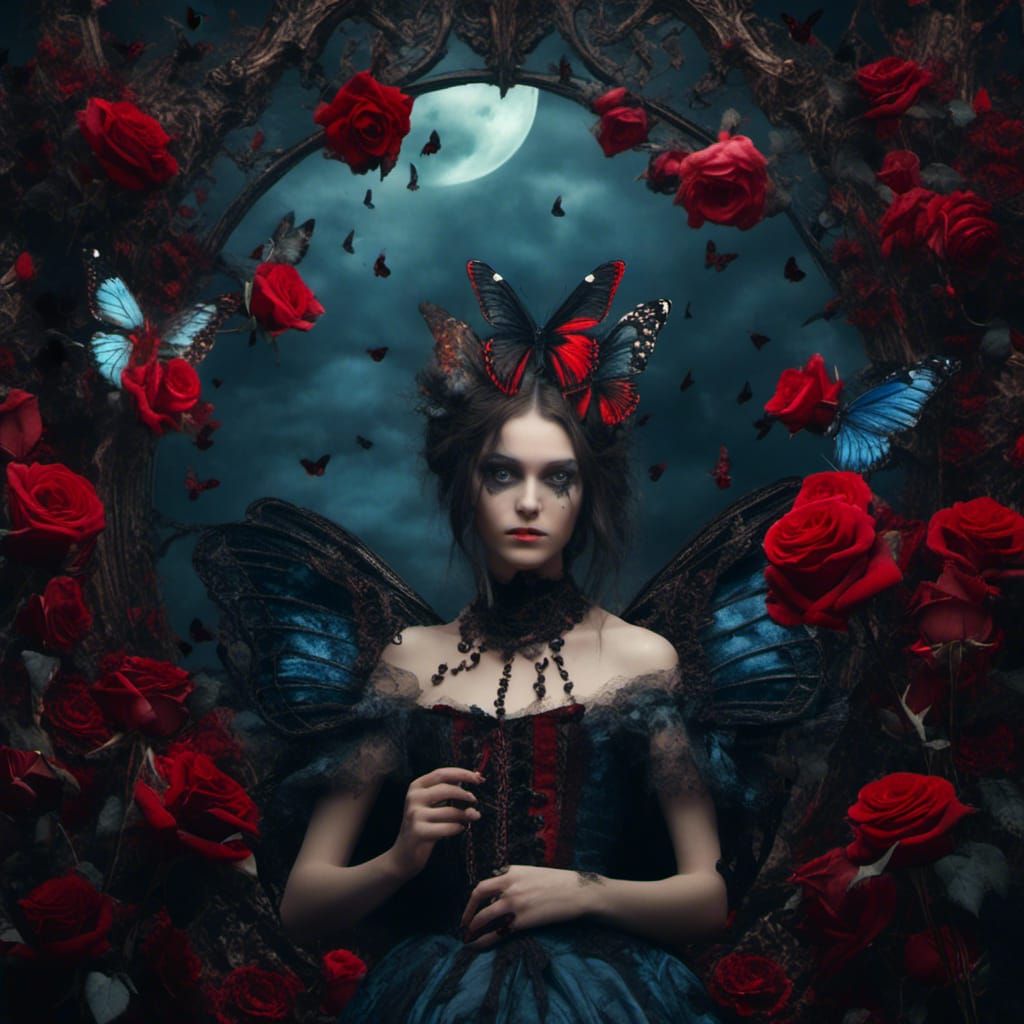 Victorian Gothic Woman with Butterfly Wings