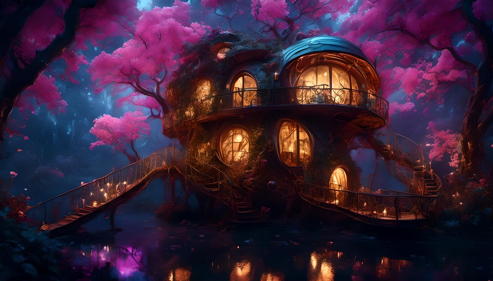 Snail Treehouse with Crystal Accents and Bokeh