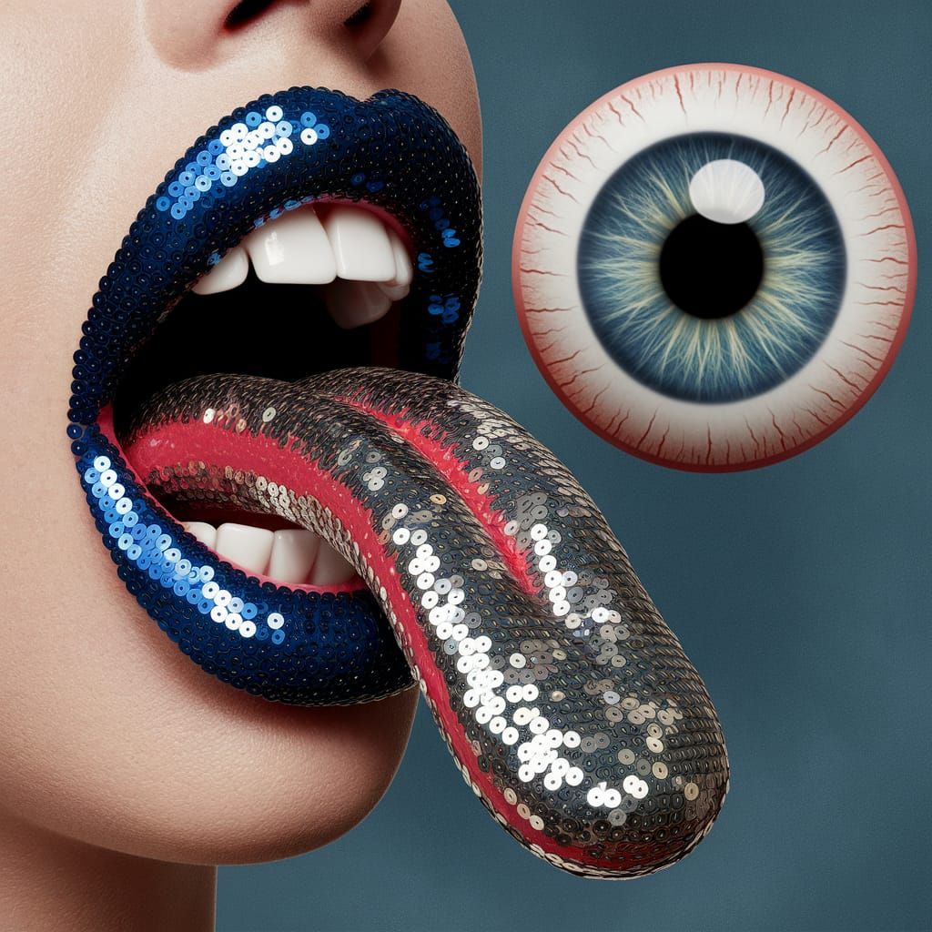Sequined Lips and Tongue with Eyeball