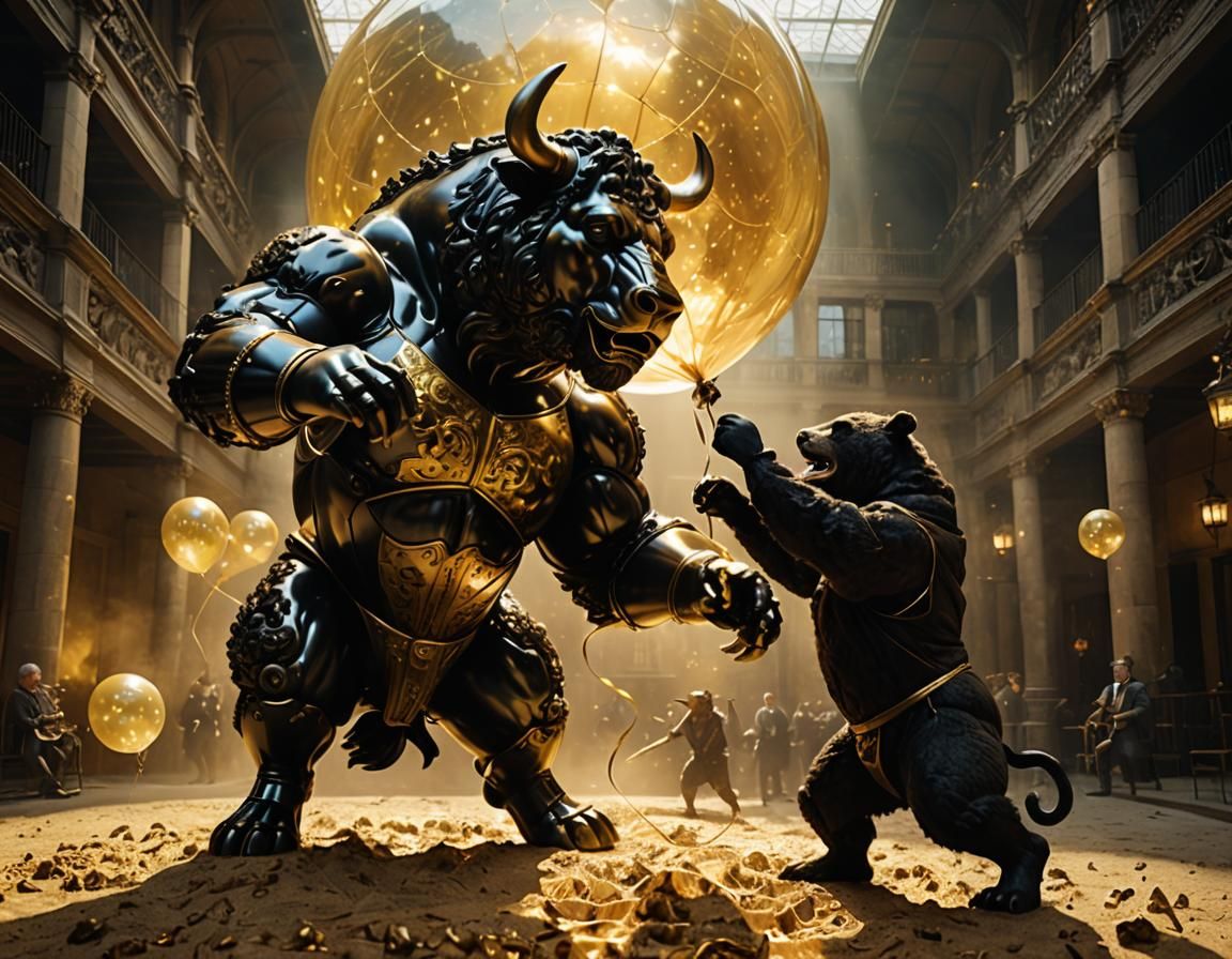 Bronze Bull vs Iron Bear in Dramatic 3D Art
