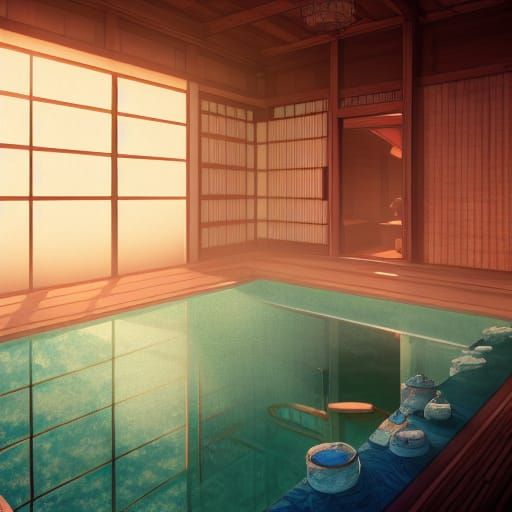 Anime Bathhouse in Ghibli Style by Makoto Shinkai