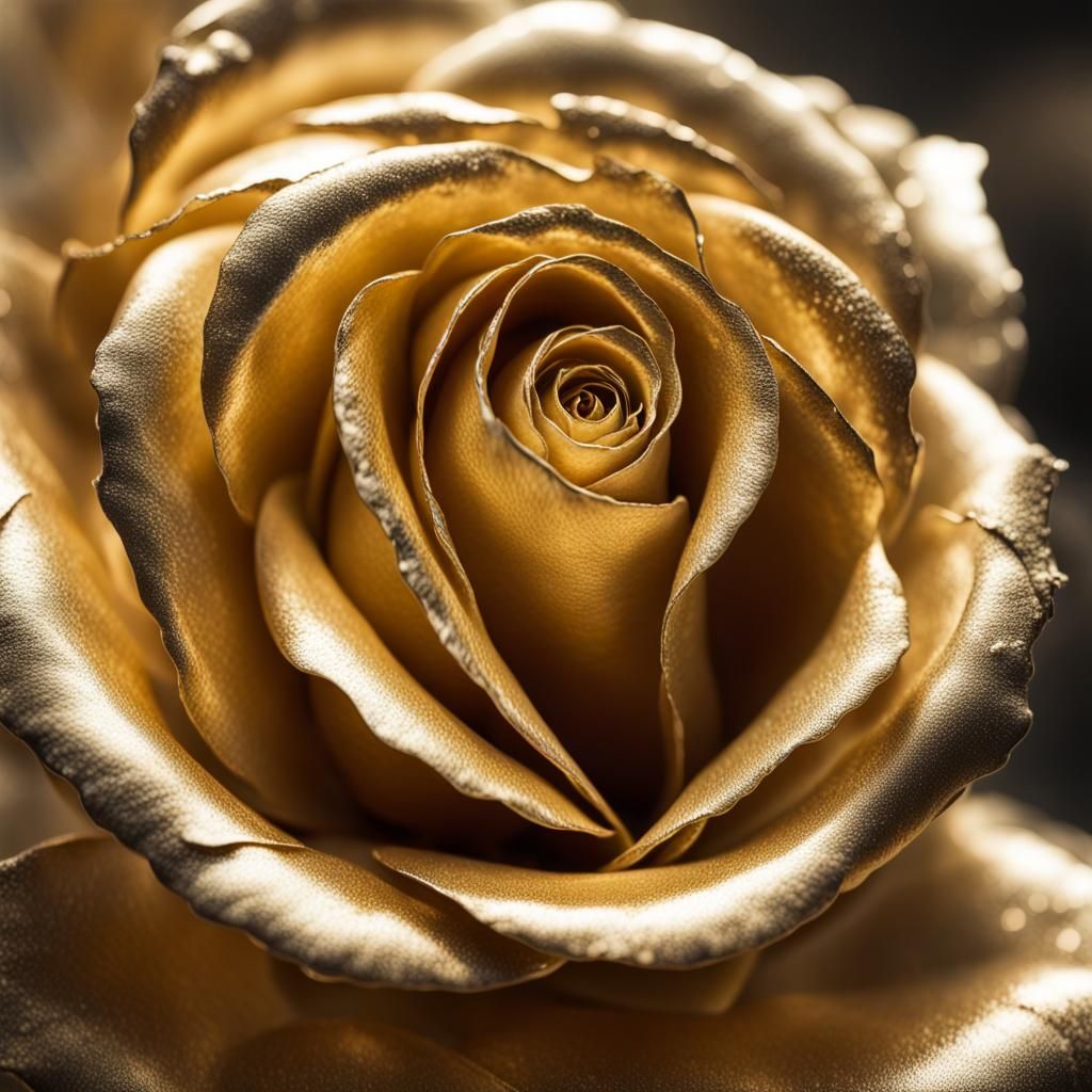 Glistening Golden Rose Close-Up: Metallic Beauty