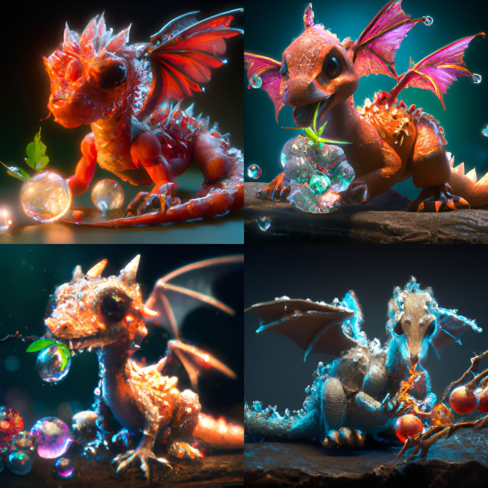 Baby Fire Dragon with Crystal Cherries