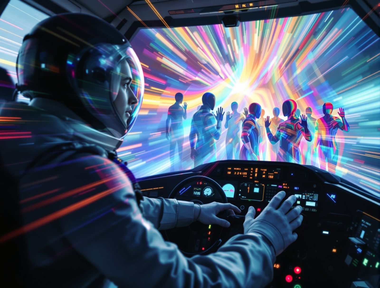 Futuristic Space Pilot Hyperdrive Rainbow Mirage