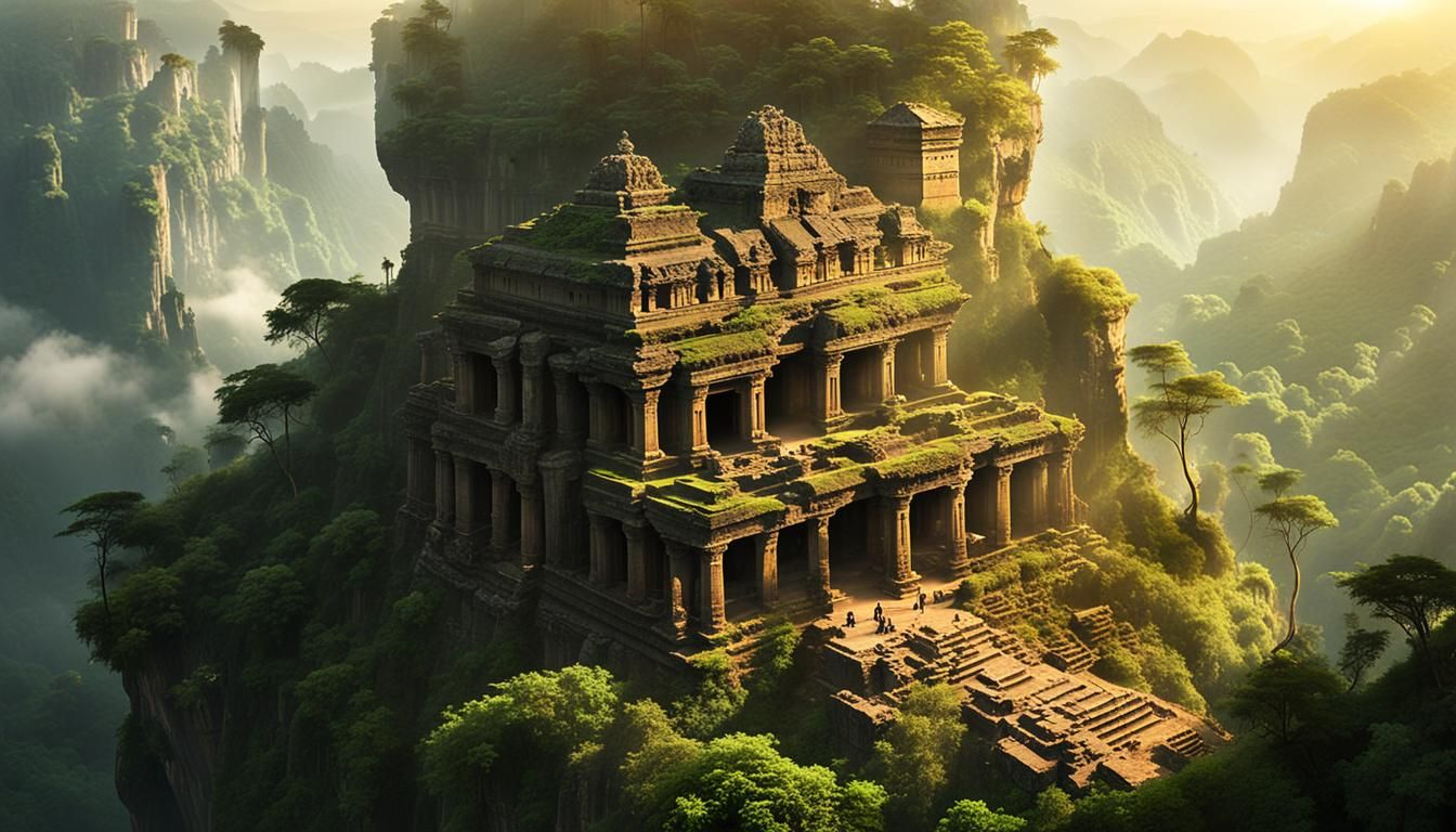 Lush Ruins With Synthetic Being in Valley