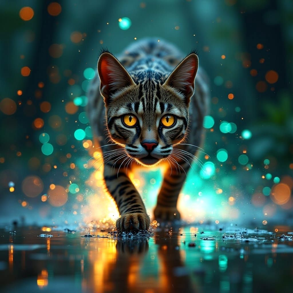 Margay Wild Cat Hunting: Hyperdetailed Photorealistic Portra...