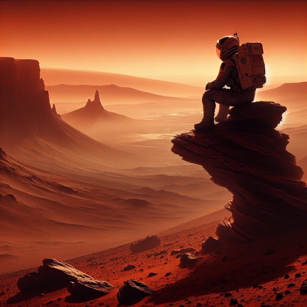 Astronaut Silhouette on Mars in Hyper-Realistic Style