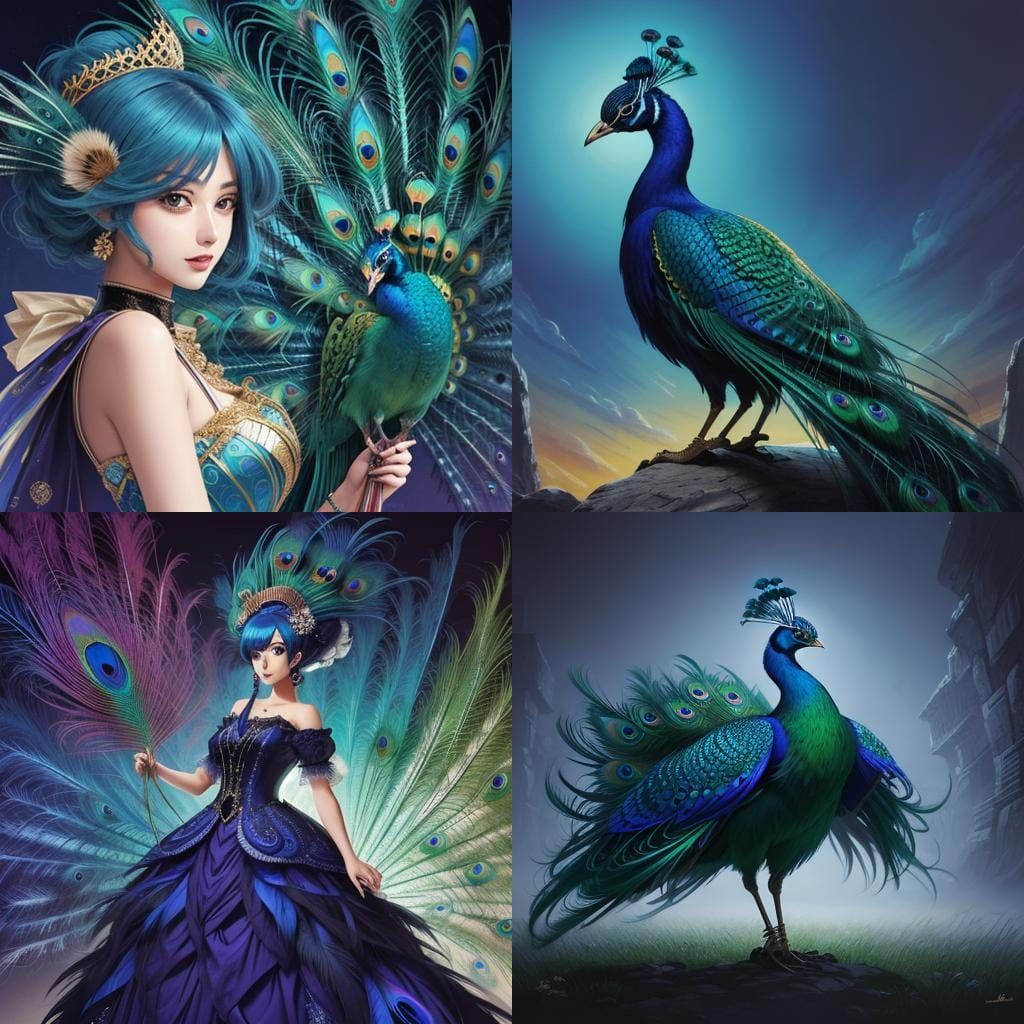 Vibrant Peacock Feathers in Anime Style