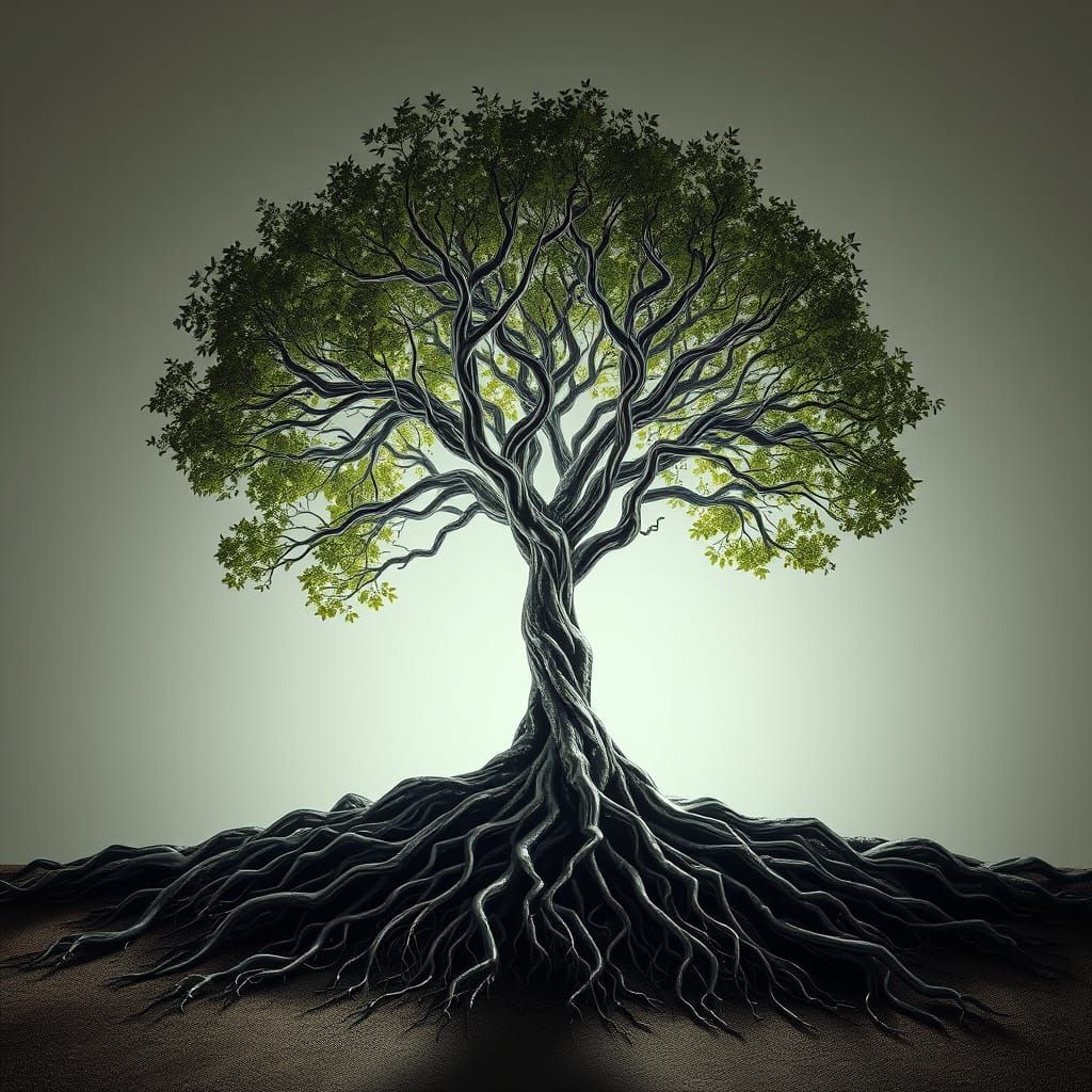 Chrome Tree of Life Illuminated by Cinematic Lighting