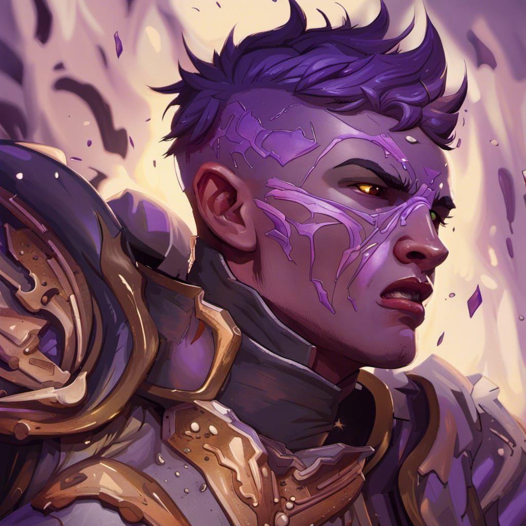 Aasimar Paladin Close-Up: Hyperrealistic Splash Art Portrait