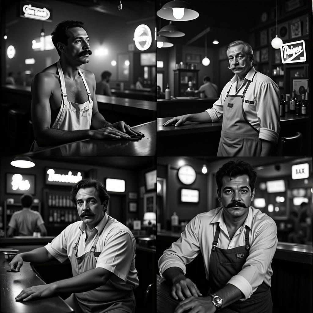 Classic Film Noir Portrait of a Worn-Out Bartender