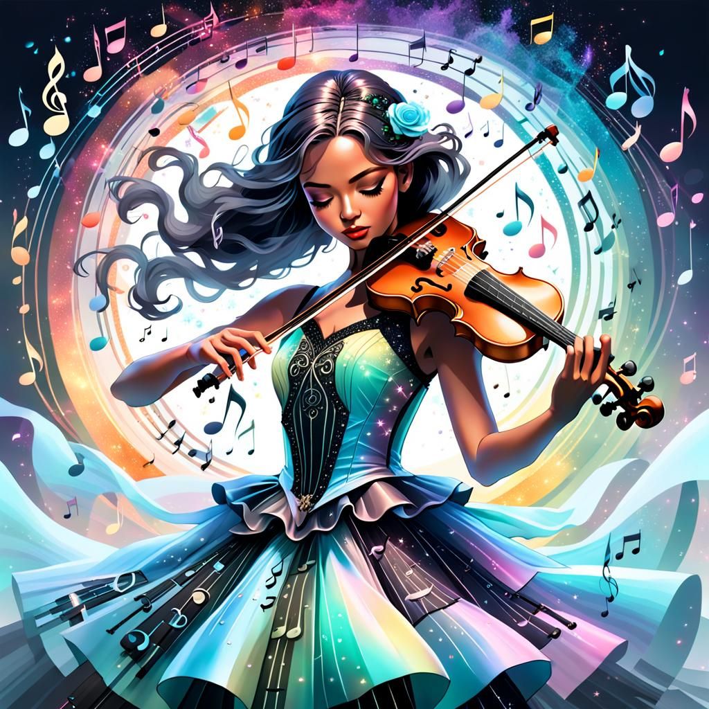 Fantasy Girl Plays Violin in Dreamlike Setting