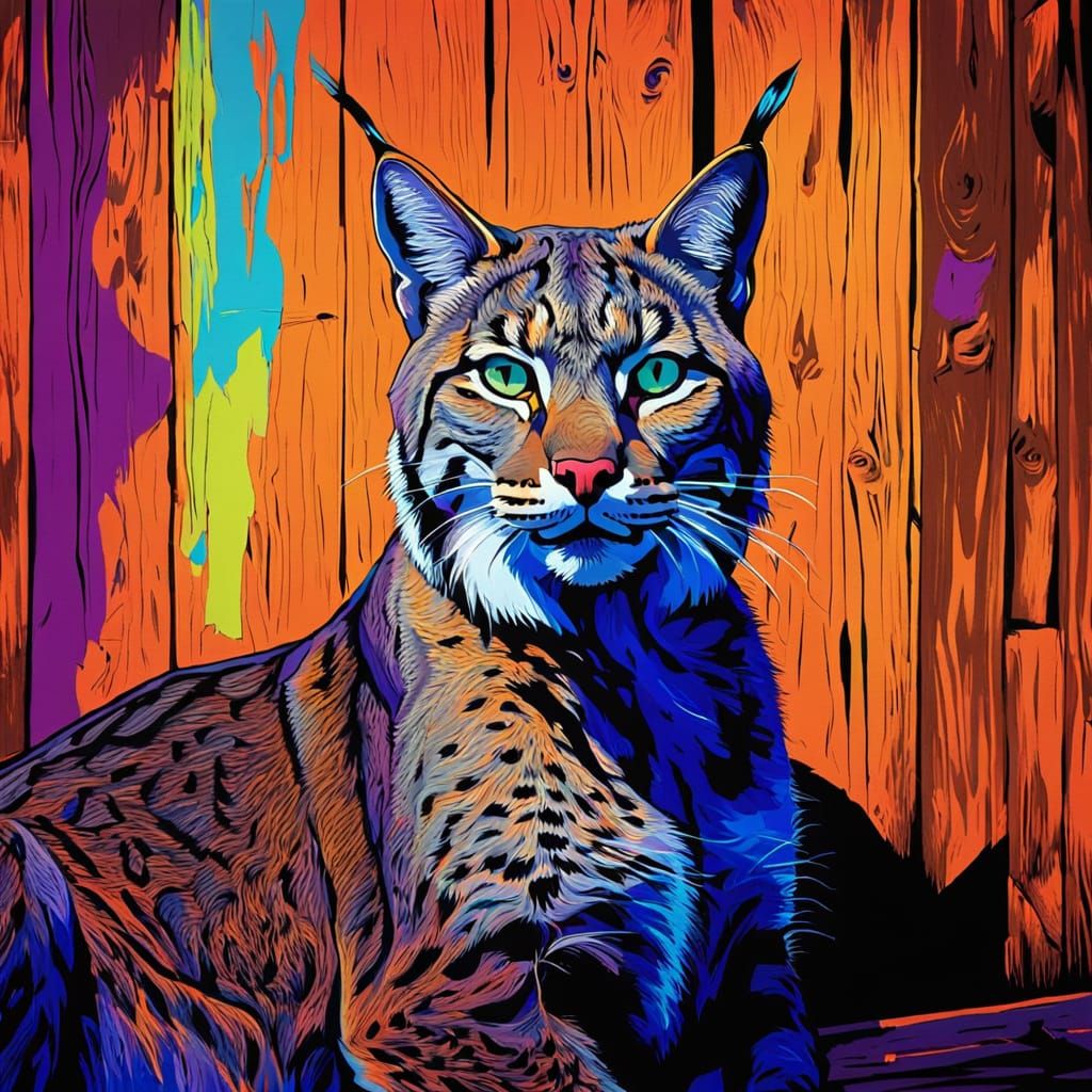 Expressionist Bobcat Portrait in Barn Opening