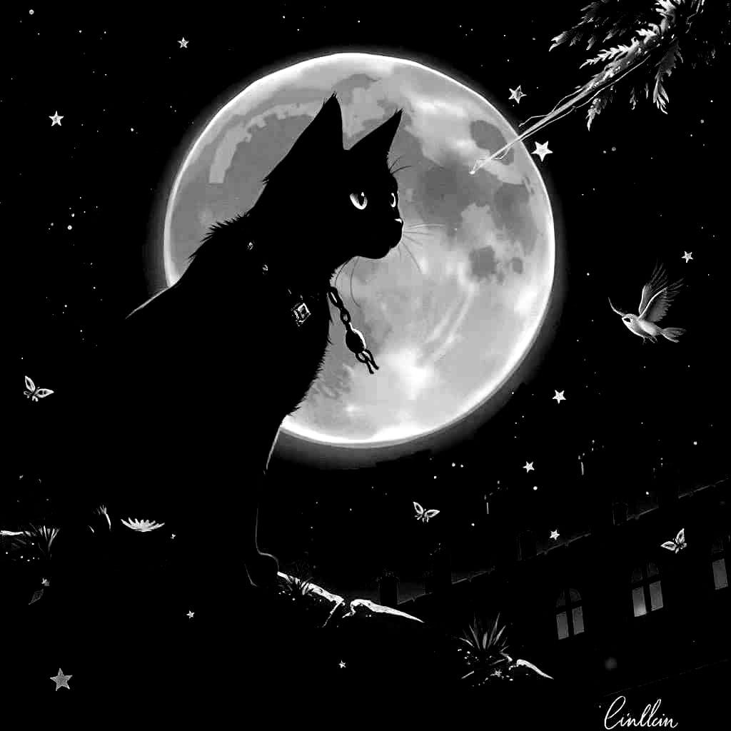 A black cat Wishing Upon a ("Shooting Star.")A giant October...