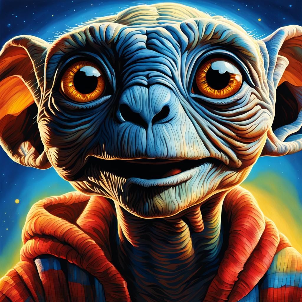 Hyper-Realistic Portrait of E.T. in Digital Painting Style