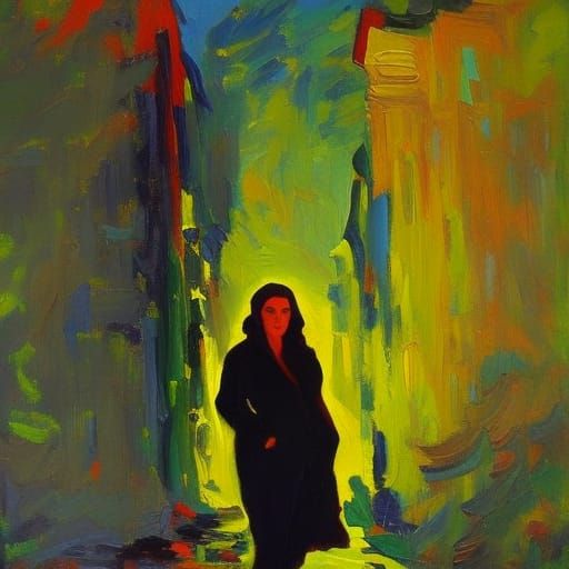 Birth in a Destroyed City: Neo-Impressionist Oil Painting