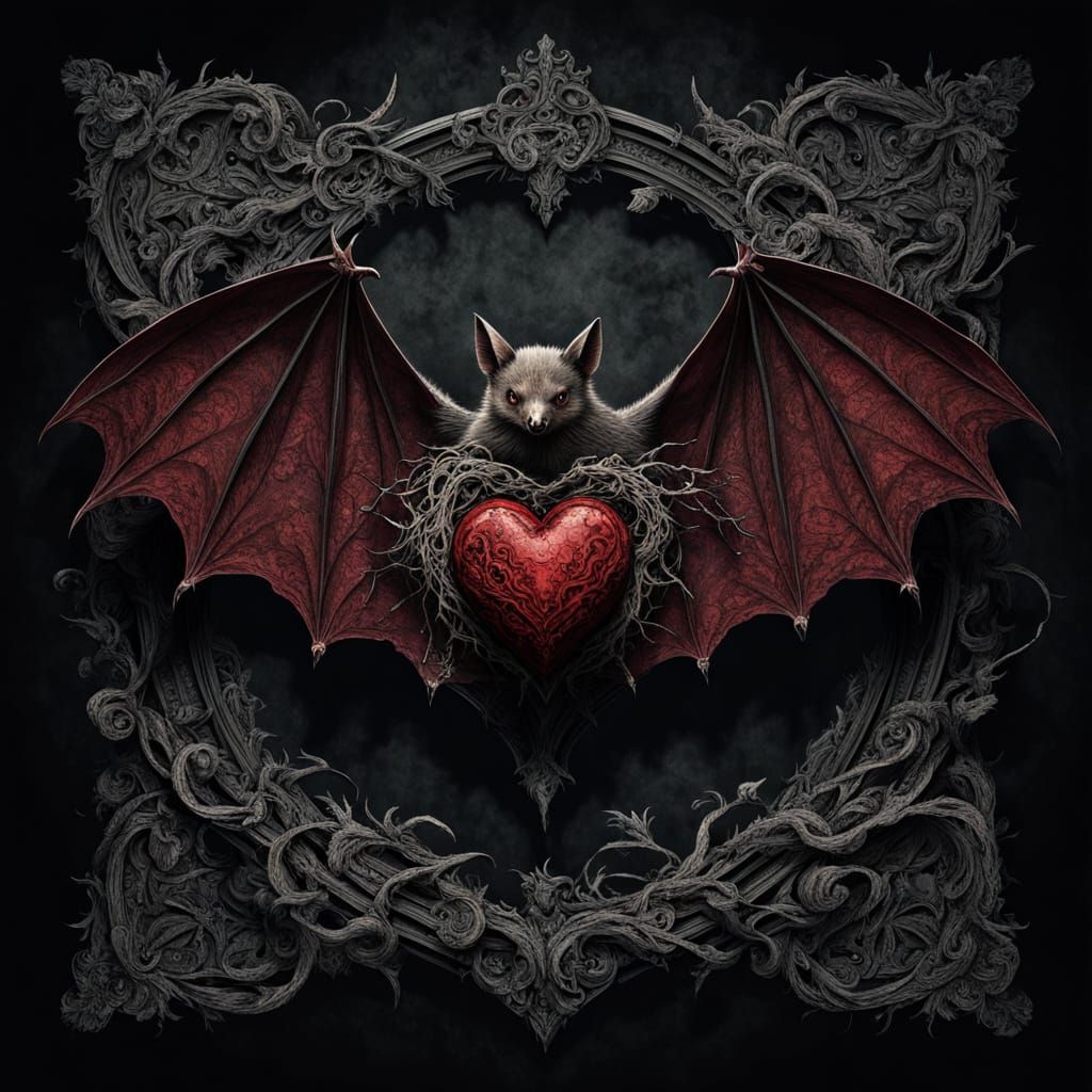 Gothic Bat Carries Haunted Heart In Gustave Doré Style