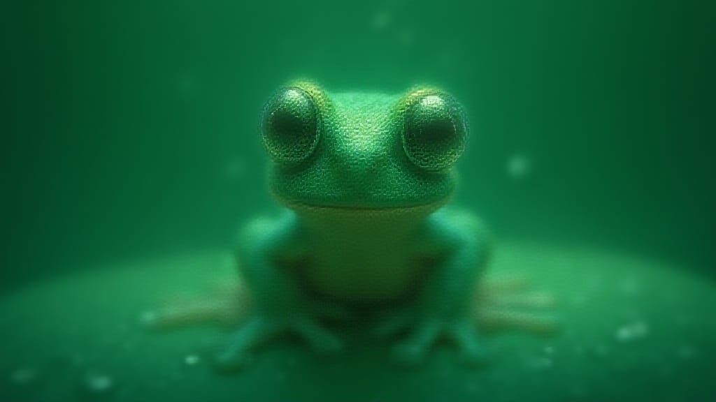 Surreal Emerald Frog Basks in Whimsical, Dreamy Atmosphere