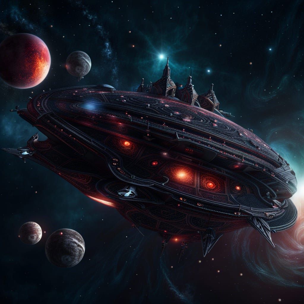 Vampire Starship in Dark Fantasy Space Art