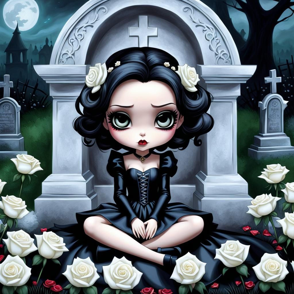 Chibi Widow in Graveyard: A Gothic Fairytale