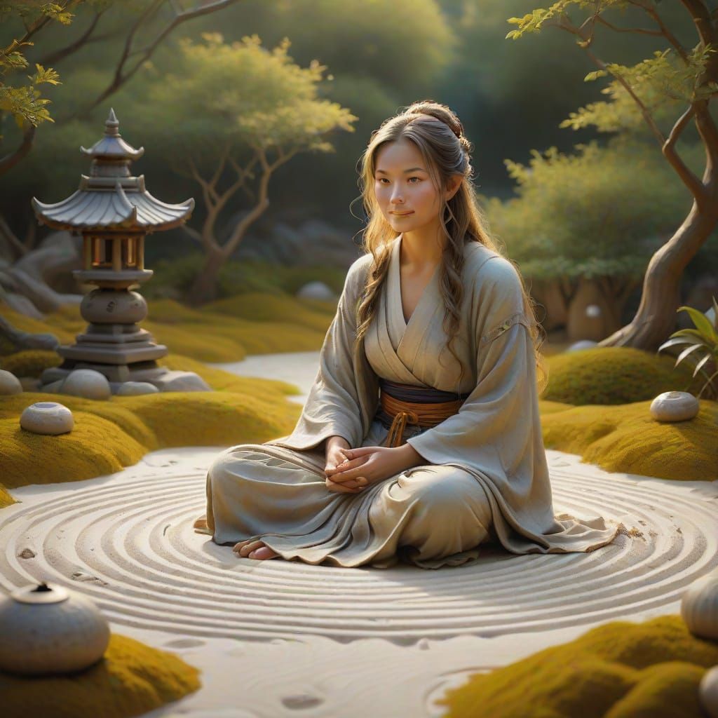Serene Zen Garden Portrait in a Surreal Style