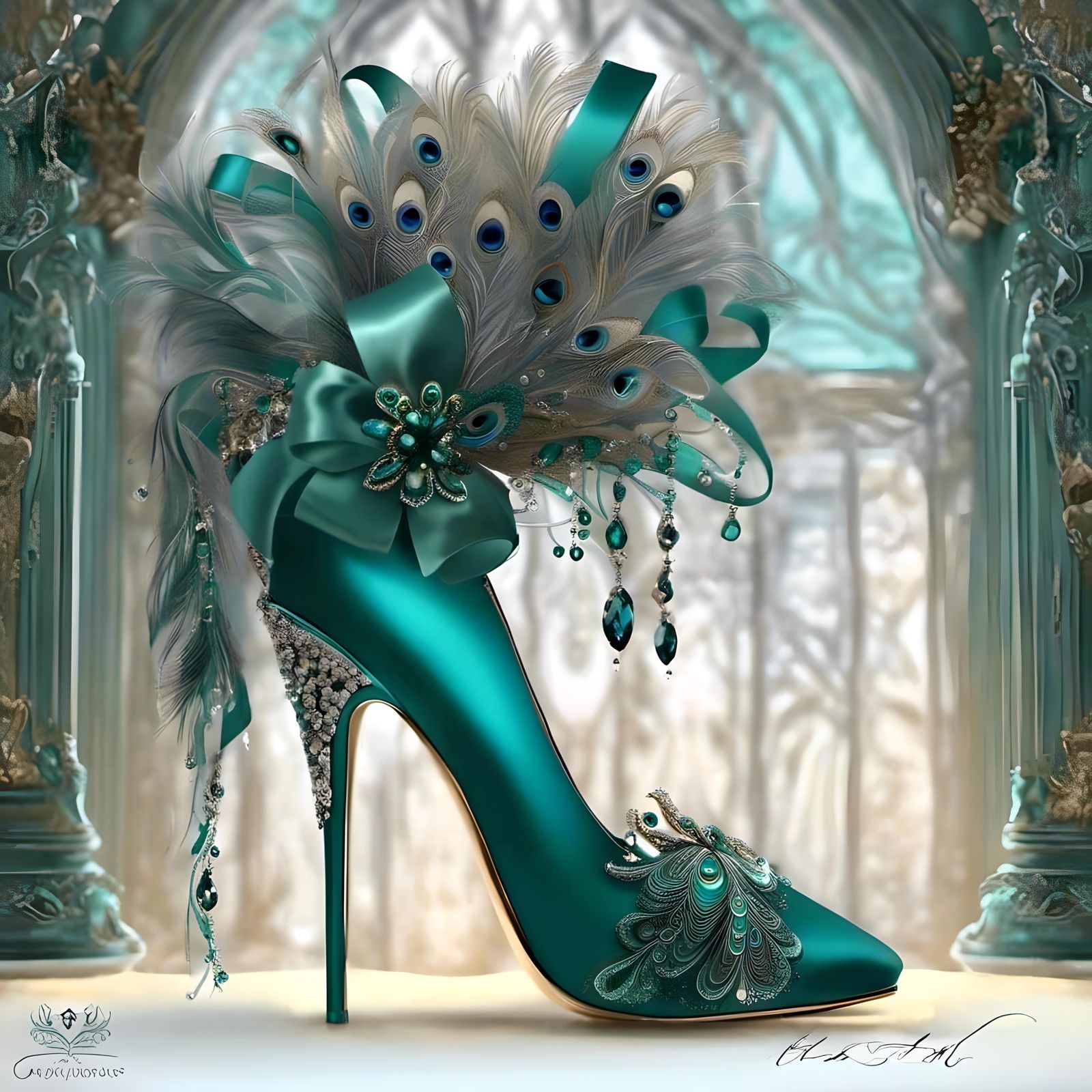 Teal Crystal Stiletto Heel in Ethereal Peacock Style