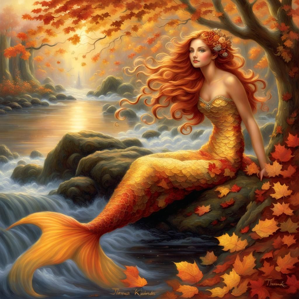 Ethereal Autumn Mermaid in Golden Light