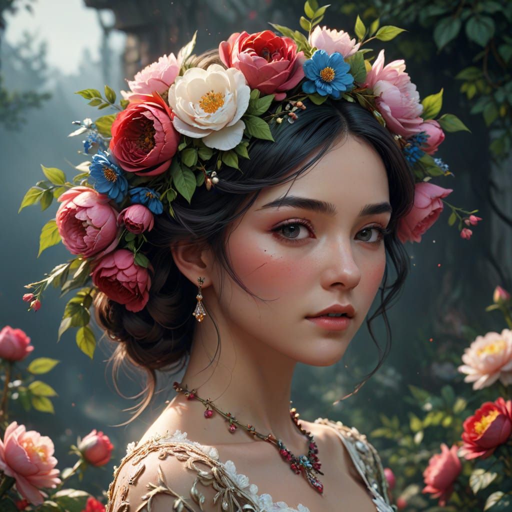 Surreal Floral Bridal Headpiece in Vibrant Matte Painting St...