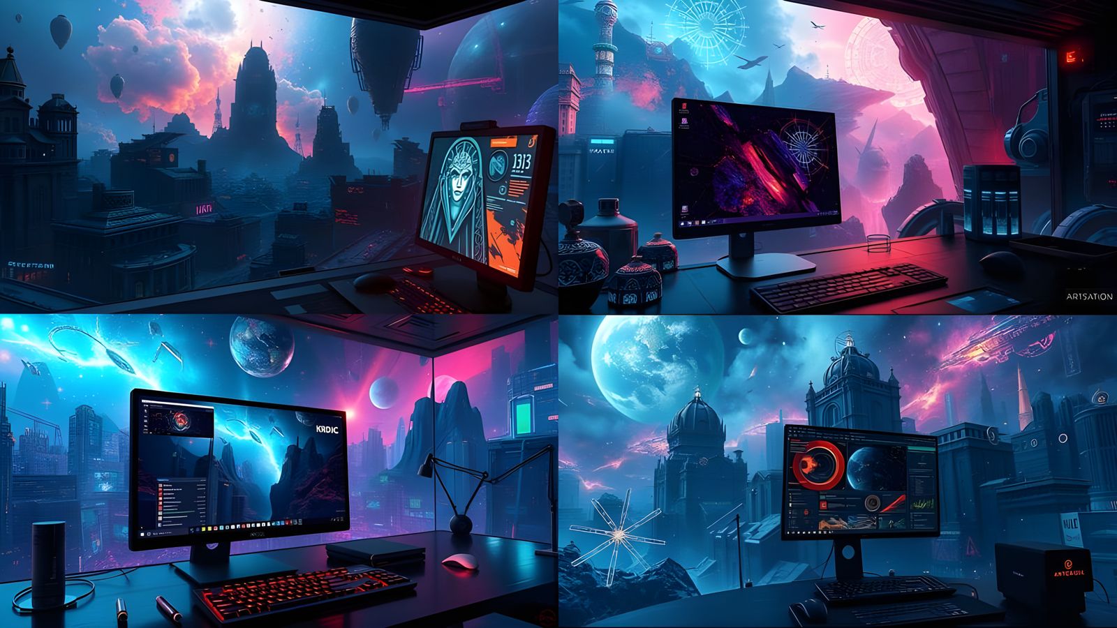 Vibrant Cyberspace Desktop in Unreal Engine 5 Style