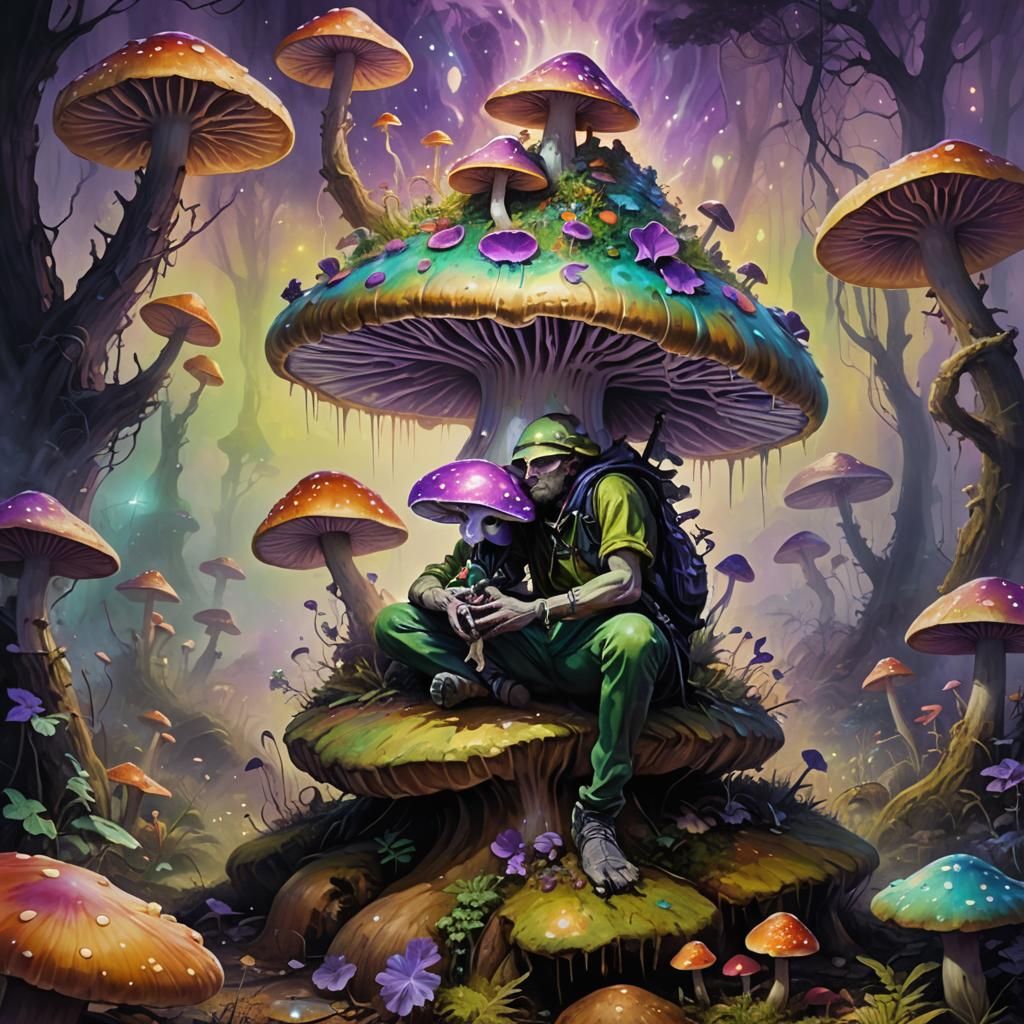 Mushroom Creature in a Surreal Fantasy World