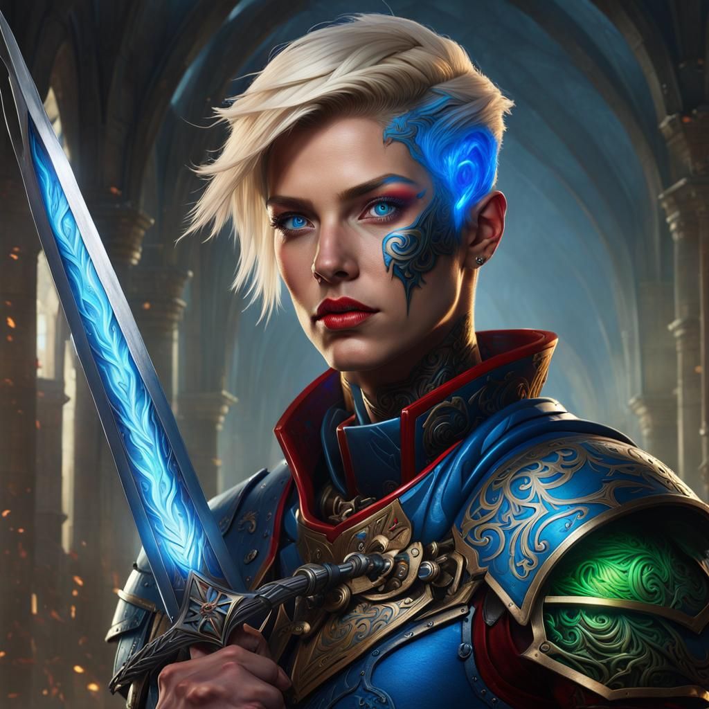 Arcane Tattooed Eldritch Knight: Dark Fantasy Concept Art