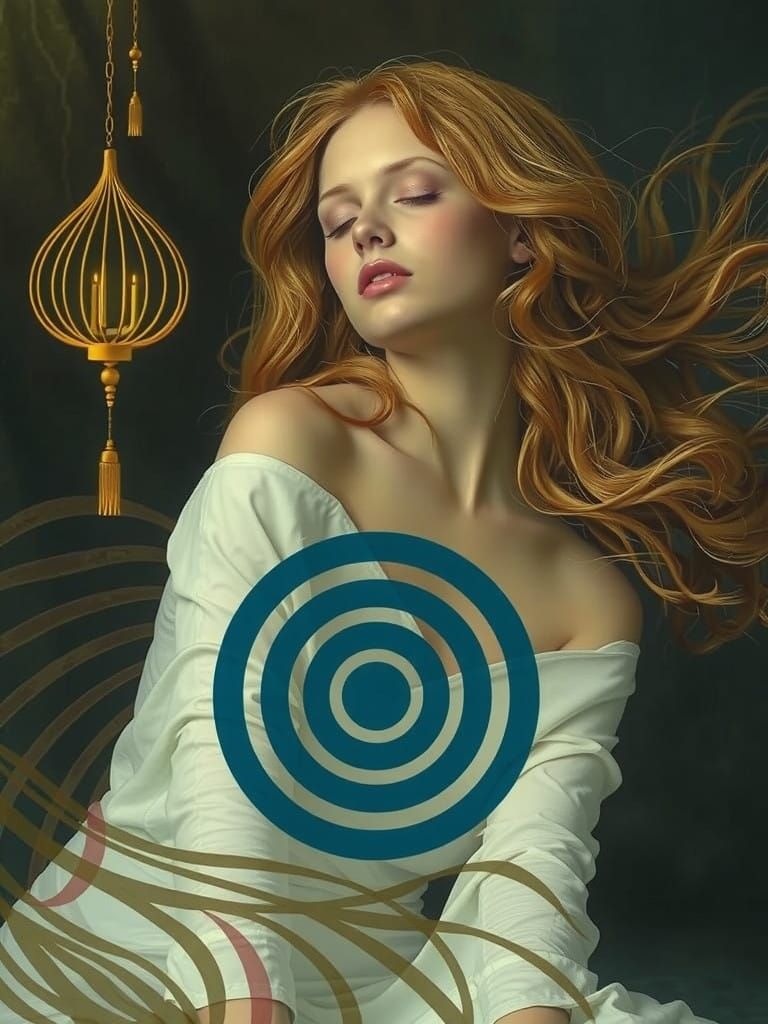 Blonde Woman in Deep Hypnosis, Surrounded by Ethereal Spiral