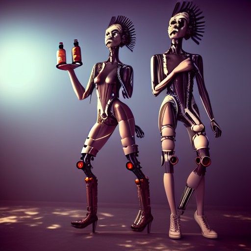 Steampunk Cyborg Bartender with Mohawk