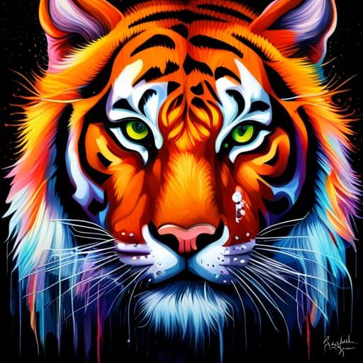 Graffiti Tiger with Orange Eyes in Snow