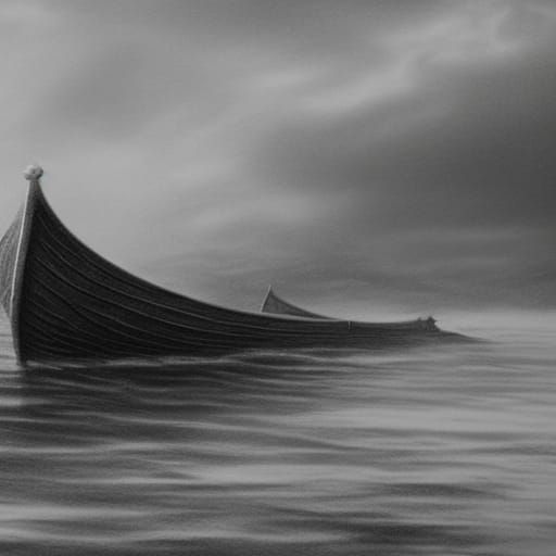 Viking Longboat Pencil Sketch on High Sea