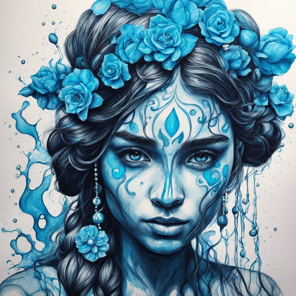 Majestic Water Nymph in Blue Monochrome Masterpiece